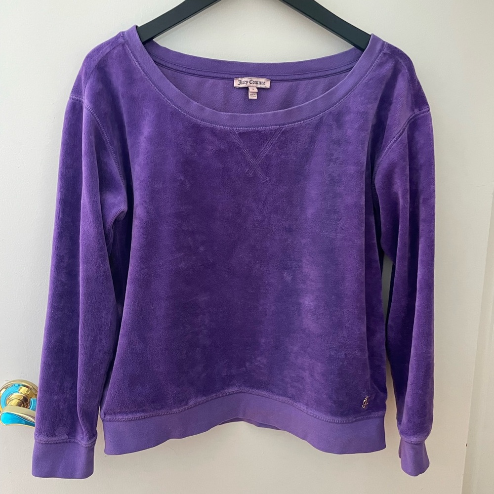 Purple Juicy Couture Velour Off The Shoulder Sweater